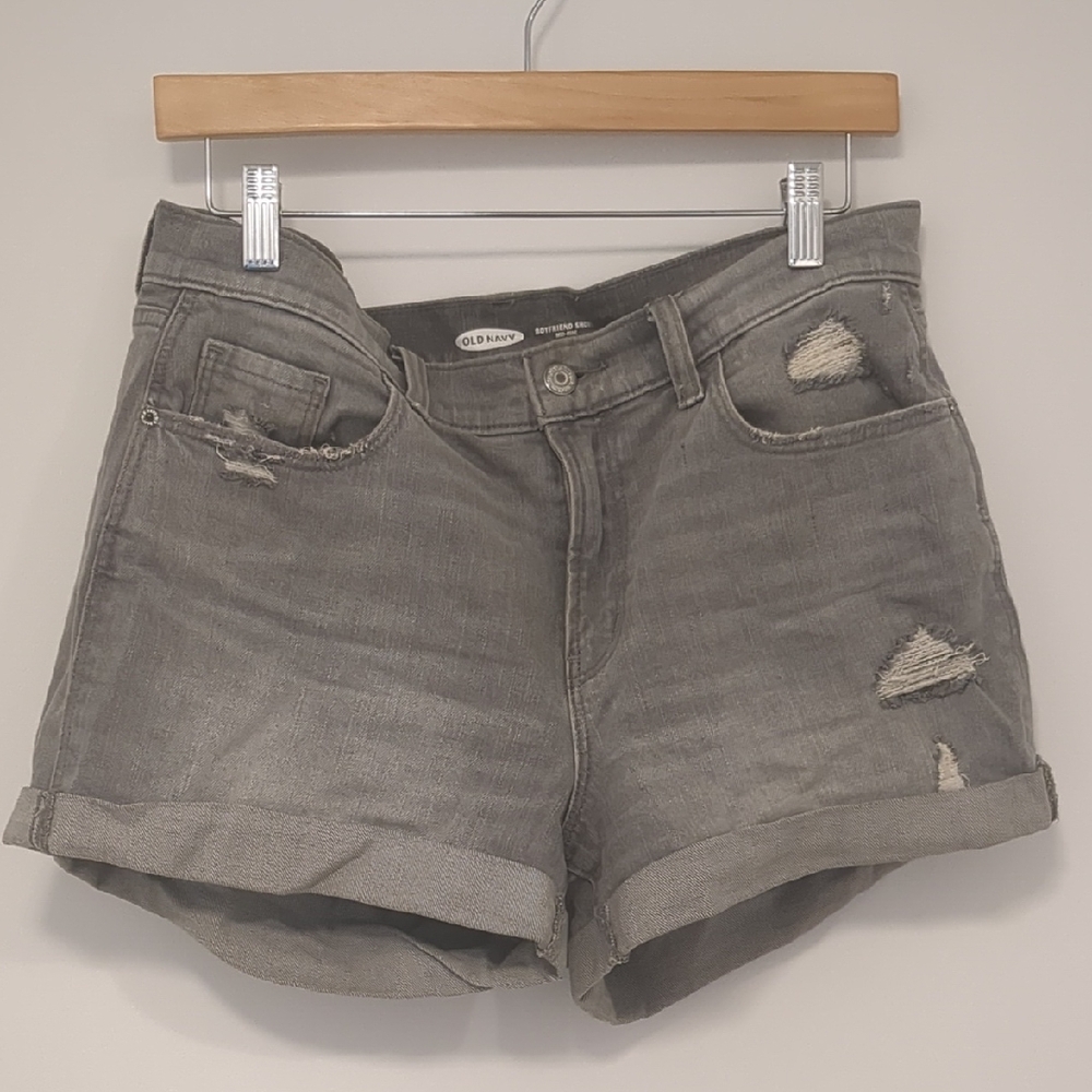 Old Navy Gray Jean Shorts Distressed Mid-Rise Boyfriend Shorts